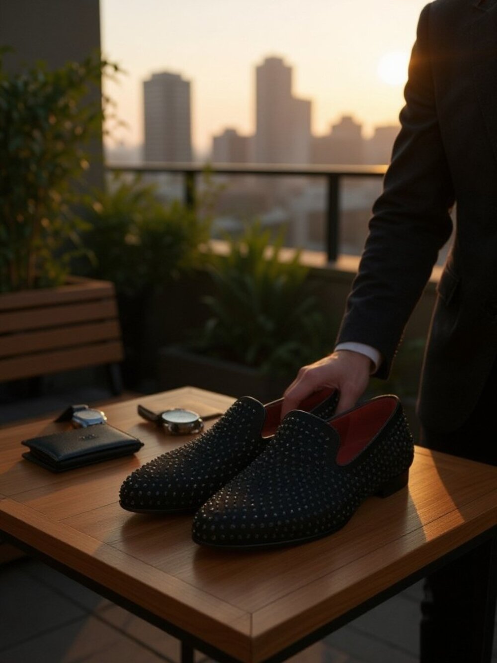 J75 Jump FALCO-B Dress Men's Black Studded Slip- On Loafers -US 6
